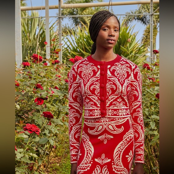 FARM Rio Red and White Patterned Cardigan NWT Size S - Picture 4 of 6